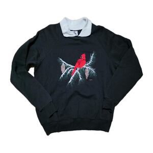Vintage 90s Embroidered Cardinal Collared Crew Sweatshirt Womens L Lee Cottage